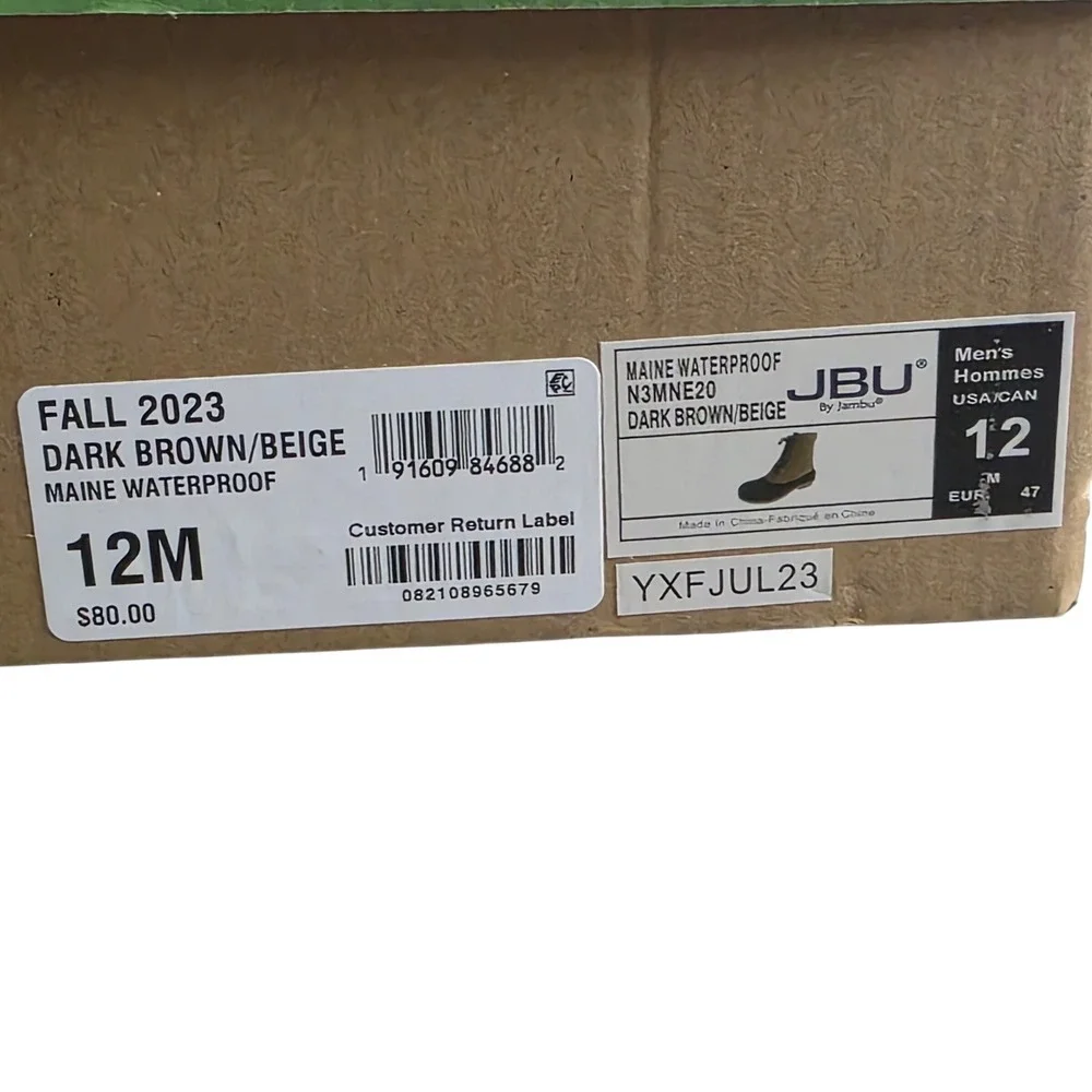 JBU‎ by Jambu Maine Waterproof Duck Boots Mens 12 Dark Brown Beige N3MNE20 NEW